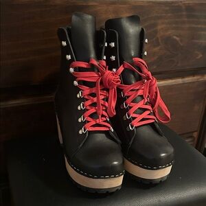 Swedish Hasbeens Red Lace-Up Women's Boots. Size 37.